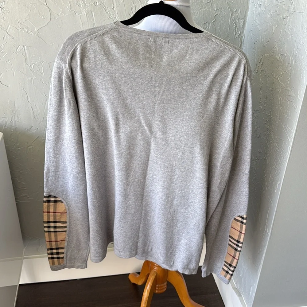 Burberry Heather Gray Long Sleeve Shirt with Plaid Accents - Picture 2 of 6